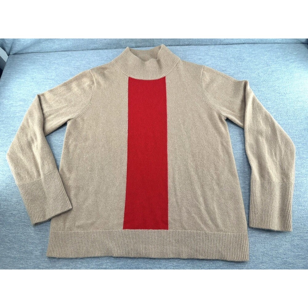 MAGASCHONI 100% Cashmere Mock Neck Color Block Long Sleeve Sweater Large